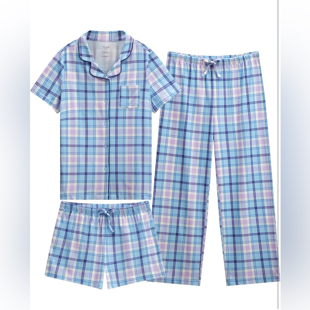 Plaid Kids Pajamas Set - Blue and Pink